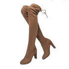 Women Suede Upper Round-toe High Heel Over The Knee Boots Fashion Pull On Boots