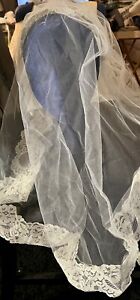 Vintage 1960s  Bridals Lace  Cap Wedding Veil cathedral length. VGC