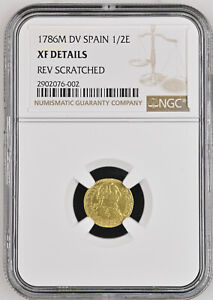 1786 M DV Spain 1/2 Half Escudo Carlos III Gold NGC XF