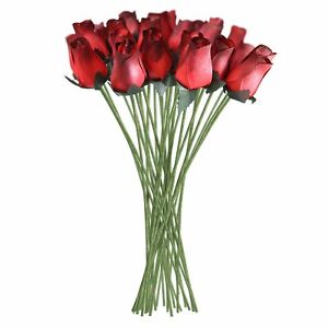 Red Wooden Roses Artificial Realistic 32 Count