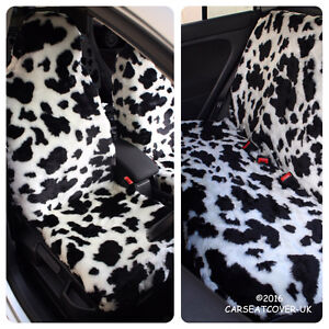 COW PRINT LUXURY FAUX FUR FURRY CAR SEAT COVERS - FULL SET- UNIVERSAL FIT