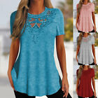 Womens Lace Short Sleeve Tunic Tops Ladies Loose Floral T Shirt Blouse Plus Size