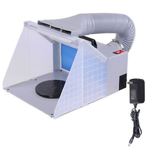 Portable Airbrush Paint Spray Booth 3 LED Light Tubes Exhaust Filter Extractor