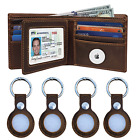 Airtag Wallet & 4-Pack Keychain Genuine Leather Credit Card Holder Air Tag Case