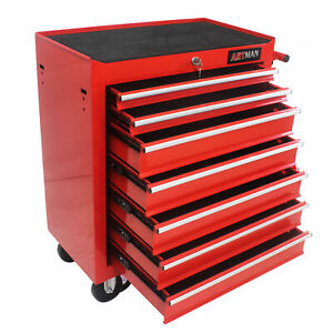 7 Drawers Rolling Tool Box Cart Tool Chest Tool Storage Cabinet w/ 4 Wheels-Red