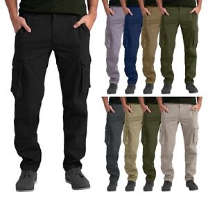 Mens Cargo Trousers Relaxed-Fit Work Outdoor Hiking Multi Pockets Stretch Pants