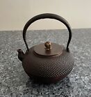 Cast Iron Teapot Vintage Japanese Tetsubin Tea Kettle with Copper Lid Signed