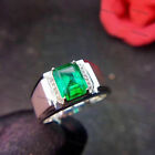 2Ct Simulated Diamond Gorgeous Mens Colombian Emerald Ring 925 Sterling Silver