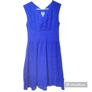 Rabbit Designs Blue Lace V Neck Sleeveless Knee Length Dress Stretch Waist L New