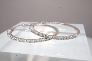 14K Solid White Gold Genuine Diamonds .46 tcw Hoop Earrings