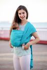 Woven baby wrap carrier organic cotton turquoise. Baby sling wrap cotton