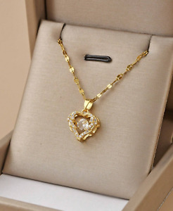 Womens Necklace Heart Pendant Stainless Steel Chain 18k Gold Plated Jewelry Gift
