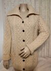 IRISH STYLE Women Sz 40 (US Med) Wool Cardigan Sweater-Hand Knitted in IRELAND