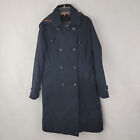 STAN HERMAN Womens Sz XS Coat DARK BLUE Trench Long Jacket Lined Hooded JetBlue