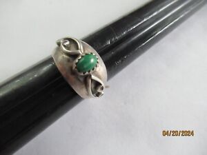 Old Pawn Fred Harvey Era Sterling Silver Malachite domed Ring Sz  NAVAJO