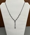 VTG Antiqued Silver Tone Dainty Black Glass Beaded Y Shape Necklace 17”