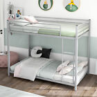 Metal Bunk Bed Low Profile Twin Over Twin Bunk Beds w/Ladder & Guardrails Silver