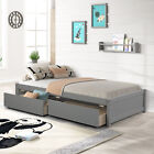 Twin Size Storage Bed Frame Platform Solid Wood Beds w/2 Storage Drawers Bedroom