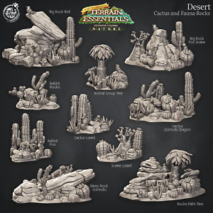 3D Printed Cast n Play Cactus, Fauna and Rocks Desert Terrain Set Terrain