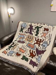 Keith Harring Graffiti Color Woven Tapestry Blanket Throws LGBTQ Decor