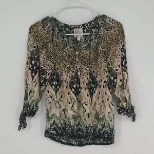Anthropologie Fig and Flower Women's Size Small Shirt Animal Print 1/4 Button