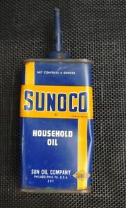 Vintage SUNOCO Household 4 oz Oil Tin Can Handy Oiler Empty Lead Top