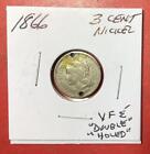 New Listing1866 US Three Cent Nickel Piece! Odd Denomination! VF & 