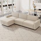 Guyii Beige Sectional Sofa for Living Room 4 Seaters L-shape Sofa Storage Soft