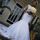 Luxury Mermaid Wedding Dresses Long Sleeves Beaded Tulle Bridal Gown Sweep Train