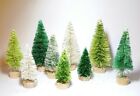 LOT 9 Assorted Green & White Miniature Mini Xmas Sisal Bottle Brush Trees Set
