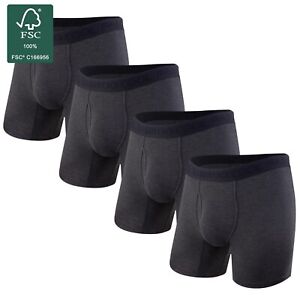 BAMBOO COOL Men's Boxer Briefs 4-Pack Black Bamboo Soft Lightweight Underwear
