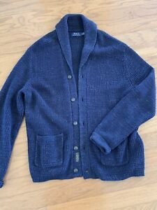Polo Ralph Lauren Smoker Sweater Men's XL Cardigan Shawl Collar Blue