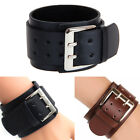 Men Leather Bracelet Adjustable Punk Wide Wrist Wrap Cuff Wristband Bangle Strap