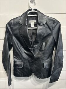 Worthington Genuine Leather Trench Coat Black Blazer Suit Jacket Womens Small