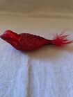 Antique red mercury glass bird feather tail christmas ornament