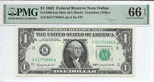 1963 $1 DALLAS FRN. PMG GEM Uncirculated 66 EPQ Banknote. MULE