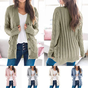 Womens Long Sleeve Knitted Tops Sweater Coat Jacket Cardigan Outwear Plus Size