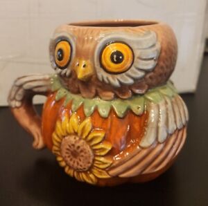 New No Box Johanna Parker Fall Owl Sunflower Pumpkin Harvest Critter Holiday Mug