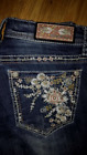 Grace In LA Women's 26 Embroidered Studded Rhinestone Easy Fit Boot Cut Jeans