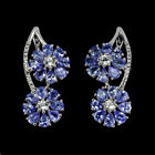 Natural Pear Tanzanite White Topaz Gemstone 925 Sterling Silver Jewelry Earrings