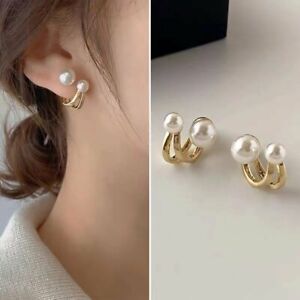 1Pair Gorgeous Pearl Gold Plated Ear Earrings Stud Women Wedding Party Gifts
