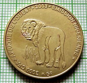 NIGER 2003 2 AFRICA or 3000 CFA COIN, LION IDAO COINAGE Brass Unusual