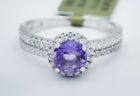 GENUINE 0.96 Cts AMETHYST  & WHITE SAPPHIRE RING .925 SILVER - New With Tag