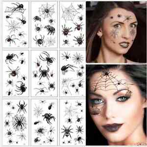 10 Sheets Halloween Black Spider 3D Waterproof Temporary Tattoo Stickers