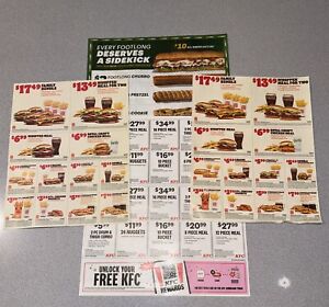 KFC Subway Burger King Coupons Lot Of 4 Sheets