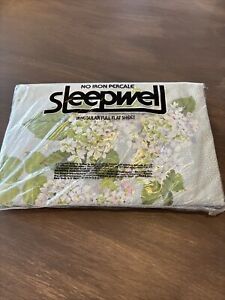 Vintage Sleepwell No-Iron Percale Full Flat Sheet Summer Flowers NEW SEALED