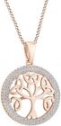 Tree of Life Pendant Necklace Round Simulated Diamond  Solid Sterling Silver