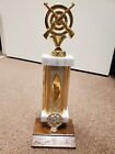 vintage rifle shooting competition trophy award, metal, marble, & wood, 13