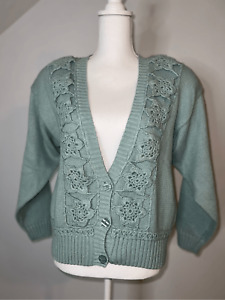 Women’s Vintage Green Crochet Sweater Cardigan Small