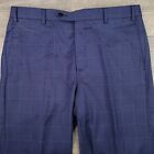Zanella Pants Mens 36X30 Blue Wool Plaid Todd Flat Front Dress Trousers Cuffed
